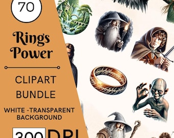 70 Rings of Power Watercolor Clipart Set, Fantasy Art, Commercial Use, Digital Download