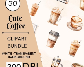Coffee Watercolor Clipart Set, Coffee Mug PNG (Digital Download