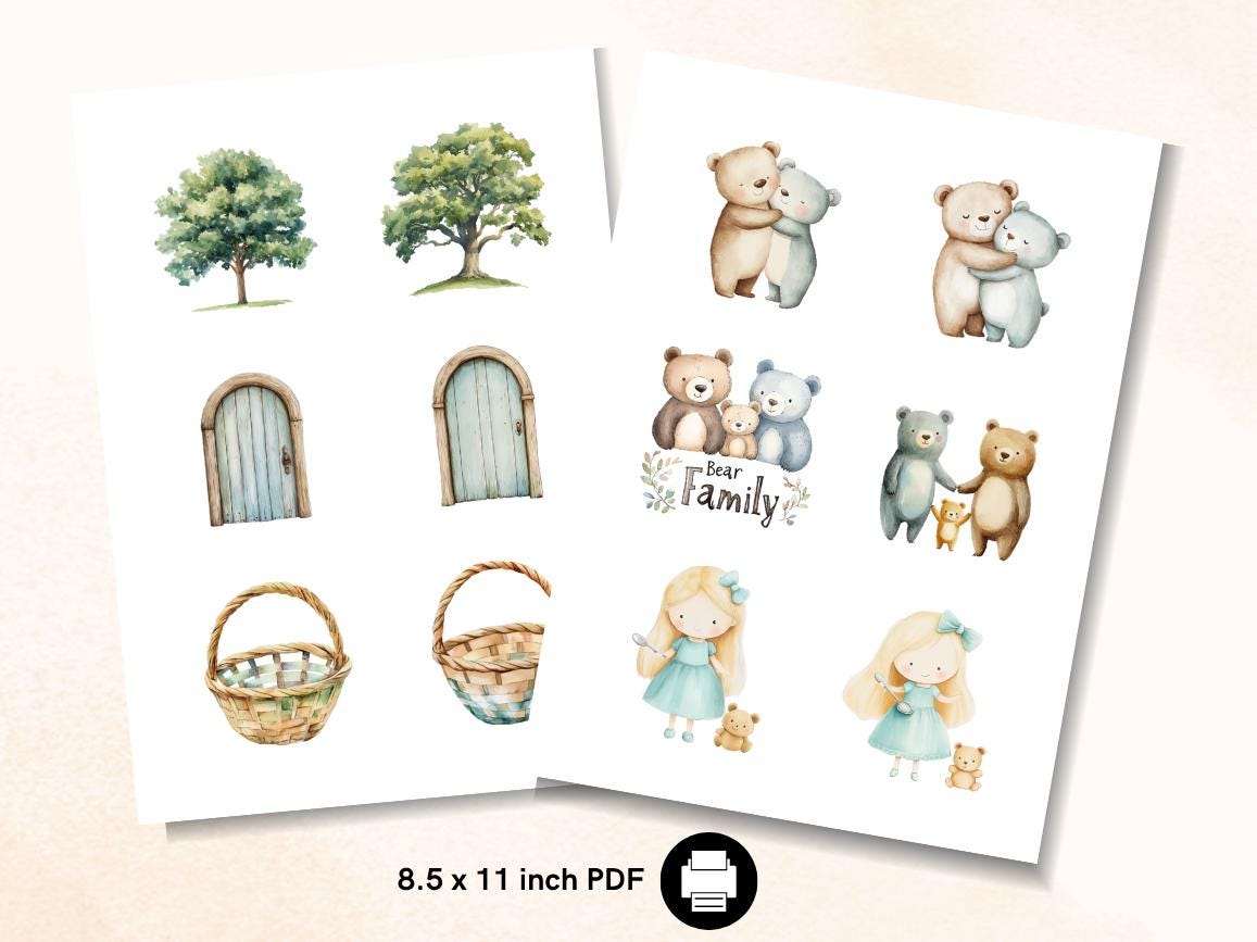 70 Goldilocks and the Three Bears Clipart, Watercolor Fairy Tale ...