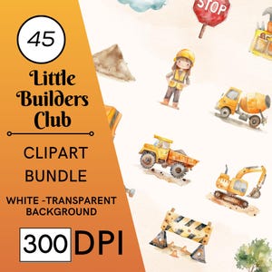 45 Construction Watercolor Clipart, Vehicle & Builder Graphics, Commercial Use, Digital Download