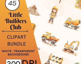 45 Construction Watercolor Clipart, Vehicle & Builder Graphics, Commercial Use, Digital Download