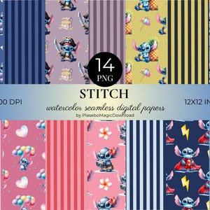 14 Watercolor Stitch Seamless Patterns, Fantasy Digital Paper, Digital Download, 300 DPI