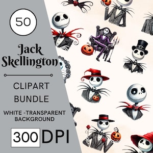 50 Jack Skellington Watercolor Clipart Set, Nursery Art, Commercial Use, Digital Download