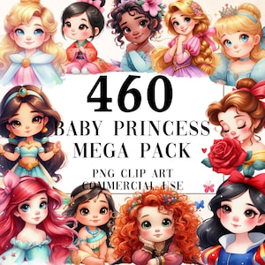 400+ Baby Princess Clipart MegaPack PNG, Clipart di favole fantasy ad acquerello, per uso commerciale e download digitale, Fantasy Princess