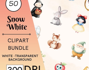 50 clipart de aquarela de Branca de Neve, princesa, anões, veados, uso comercial, download digital