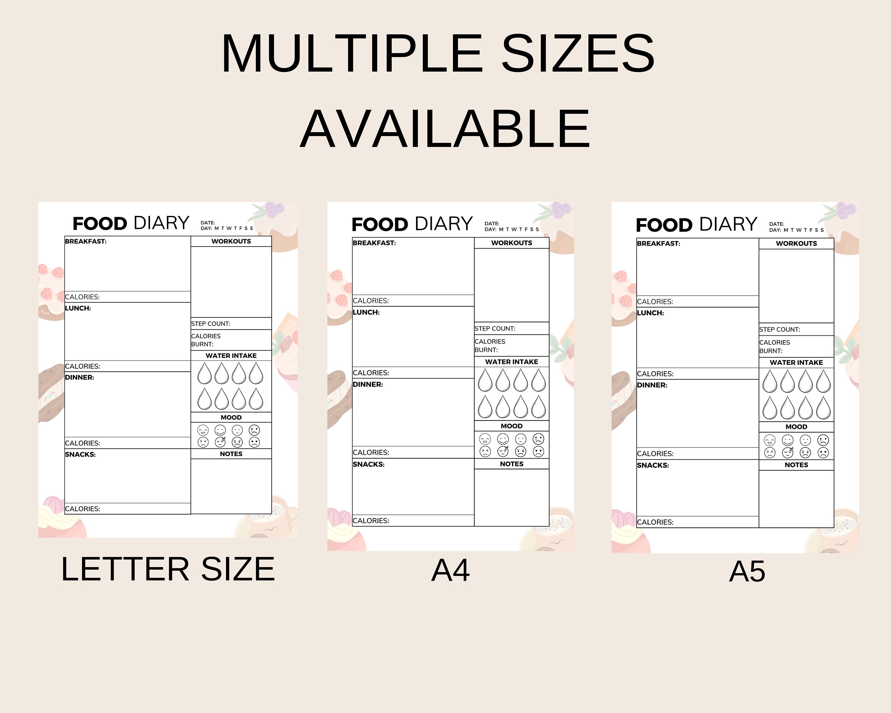 Daily Food Diary Printable, A4 A5 Printable Daily Food Journal ...