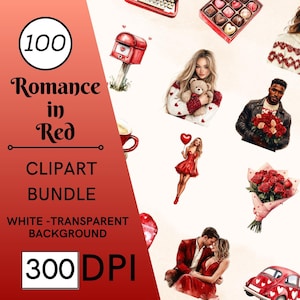100 Romantik in rot Aquarell Clipart Sammlung, kommerzielle Nutzung Instant Download PNG Aquarell digitale Clip Art, Liebe romantische Paare