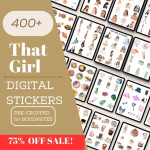 That Girl Aesthetic DIGITAL STICKERS | Watercolor GoodNotes Stickers | Digital Planner Stickers | Precropped Self Care Stickers | Daily life