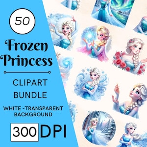 Ensemble de 50 cliparts princesse La Reine des neiges - 300 ppp, haute résolution, fond transparent pour usage commercial, parfait pour les cadeaux DIY et les créations manuelles