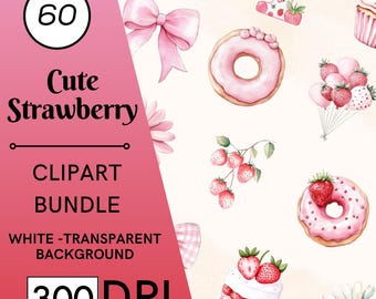 60 imágenes prediseñadas de fresas en acuarela, fruta de verano, primer cumpleaños, uso comercial, descarga digital
