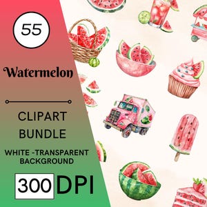 55 Aquarell Wassermelone Clipart, Obst Clipart, Gingham Druck, Wassermelone PNG, Baby Beere, Baby-Dusche Clipart, Clipart für kommerzielle Nutzung