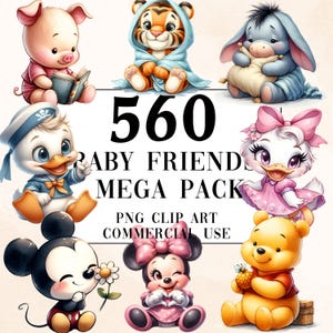 500+ Baby Friends Clipart Mega Pack, Clipart di favole fantasy ad acquerello, per uso commerciale e download digitale, animaletto fantasy