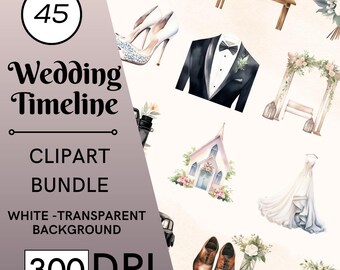 45 akvarell bröllopstidslinje clipart, tårta, kommersiellt bruk, digital nedladdning