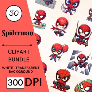 30 aquarel Spidey-clipartset - 300 dpi, hoge resolutie, transparante achtergrond, digitale download, perfect voor doe-het-zelfcadeaus