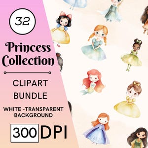 32 Prinzessin Aquarell Clipart, Märchen-Sammlung, kommerzielle Nutzung, digitaler Download