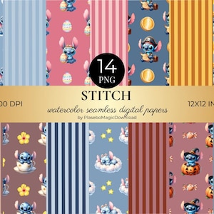 14 Watercolor Stitch Summer Seamless Patterns, Fantasy Digital Paper, Digital Download, 300 DPI