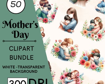 50 Aquarell Muttertag Clipart, Mama und Kind Illustrationen, PNG, kommerzielle Nutzung, digitaler Download