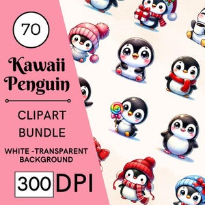 70 Kawaii Penguin Clipart, Inverno Clipart, Cute Penguin Png, Adesivo Digital, Png Alta Qualidade Pinguim Fundo Transparente, Clip Art