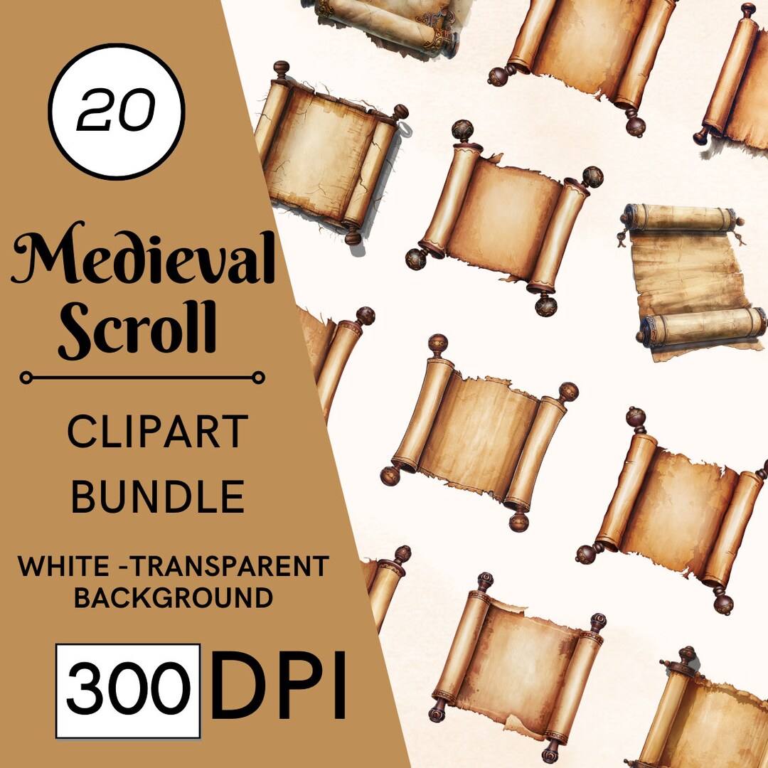 20 Medieval Scroll Clipart, Vintage Scroll, High Quality Jpgs