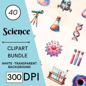 40 Clipart de Ciência, Clipart de Laboratório, Clipart de Laboratório, Clipart de Espaço, Clipart de Química, Uso Comercial, Download Digital PNG de Alta Qualidade