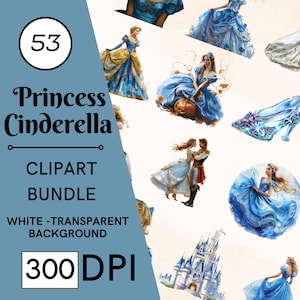 53 prinses Assepoester clipart, PNG, commercieel gebruik, aquarel Fantasy Princess Fairytale clipart, met Instant Download, prinses png