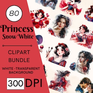 80 Schneewittchen Clipart Pack, PNG Clipart mit vollständigem kommerziellem Gebrauch, Sofort-Download für Kinder, Fantasy, Märchen, Prinzessin, Zwerg, Hexe, Clipart