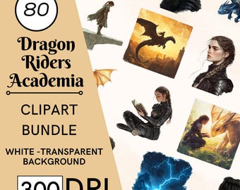 80 Dragon Riders Watercolor Clipart, Fantasy Academia PNG, Fantasy Art, Commercial Use, Digital Download