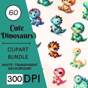 60 cliparts dinosaures mignons, aquarelle dinosaure Png, clipart Dino mignon, bébé dinosaure clipart, clipart anniversaire dinosaure, dinosaures de dessin animé