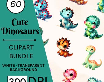 60 aquarel dinosaurus clipart, dinosaurus png, commercieel gebruik (digitale download)