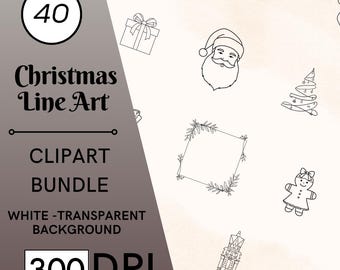 40 Weihnachten Line Art Zeichnung, Clipart, Ornamente, Schwarz-Weiß-Weihnachten, minimalistisches Dekor