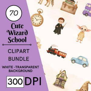70 Cute Wizard School Watercolor Clipart - 300 DPI, High-Resolution, Transparent Background, Digital Download Perfect for DIY Gifts & Crafts