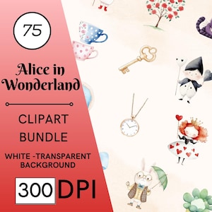 75 Alice in Wonderland Watercolor Clipart, Tea Party, Alice PNG, Alice in Wonderland Watercolor Clipart, Queens Croquet Ground, Cute Alice