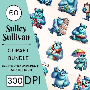 60 Sulley Sullivan Clipart Set - 300 dpi, hochauflösend, transparenter Hintergrund, digitaler Download Perfekt für DIY-Geschenke und Kunsthandwerk