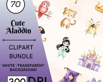 70 clipart di Aladdin ad acquerello, gelsomino, tigre, scimmia, arabo, per cameretta, uso commerciale, download digitale