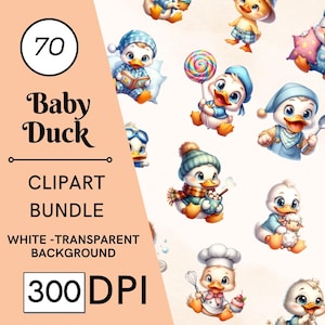 70 imágenes prediseñadas de patito bebé, imágenes prediseñadas de patito lindo en acuarela PNG con fondo transparente para uso comercial, imágenes prediseñadas de patito bebé del bosque PNG, regalos