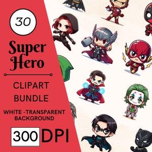 30 Superhelden Clipart, hochauflösende 300 dpi, kommerzielle Lizenz, perfekt für Party-Einladungen Dekor, digitaler Download Geschenk für Designer