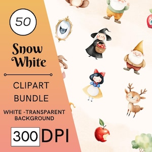 50 Snow White Watercolor Clipart, Princess PNG, Seven Dwarves, The White Princess , Deer, Cottage, Princess , Kids Art, Nursery clipart