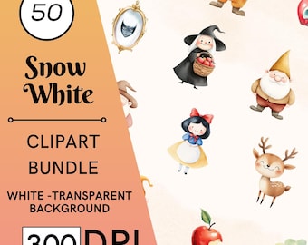 50 clipart de aquarela de Branca de Neve, princesa, anões, veados, uso comercial, download digital