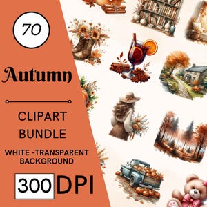 70 Bonjour automne, lot de cliparts aquarelle automne, clipart automne douillet, automne Cottagecore, clipart citrouille, automne neutre, humeur d'automne rustique