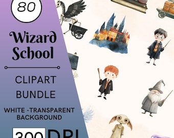 80 Aquarell Zauberer Schule Clipart, Hexe, Eule, magisch, transparente PNGs, kommerzielle Nutzung, digitaler Download