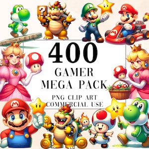 400 gamer clipart, gamer party mega pack png met transparante achtergrond, videogames clipart, fantasy wereld clipart, loodgieter clipart
