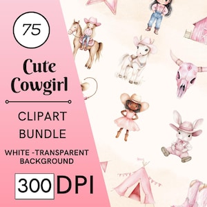 75 Cute Cowgirl Clipart Bundle, Pink Western Clipart, Cowgirl PNG, Cowgirl SVG, Watercolor Wild West Graphics, Cowboy Baby Shower Clipart