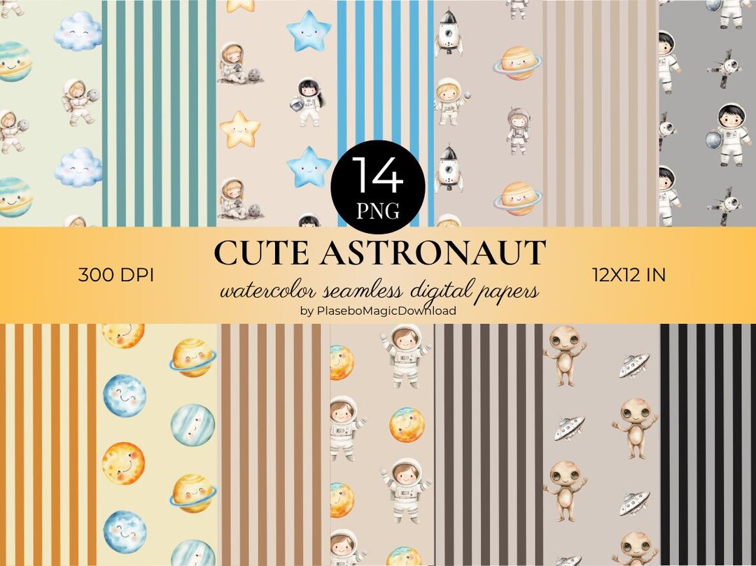 Watercolor Astronaut Digital Paper, Space Seamless Pattern (instant ...