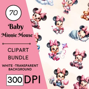 70 cliparts bébé Minnie, aquarelle mignon Minnie ClipArt PNG fond Transparent pour usage commercial, bébé Minnie Clipart Woodland, princesse