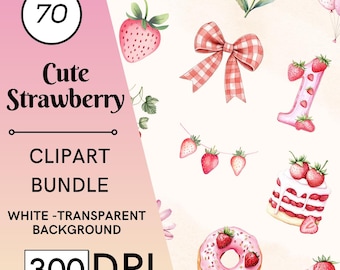 70 imágenes prediseñadas de fresas en acuarela, fruta de verano, primer cumpleaños, uso comercial, descarga digital