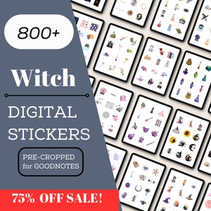 800 Witch Digital Stickers, Mystical Planner Stickers, PNG, Download, Magic