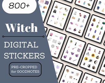 800 adesivi digitali di streghe, adesivi per planner mistici, PNG, download, magia