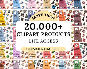 Watercolor Clipart Mega Bundle, Unlimited Shop Access, Commercial Use, PNG, JPG, PDF, Digital Download