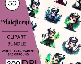 Maleficent Watercolor Clipart – 50 High-Res PNGs (Digital Download)