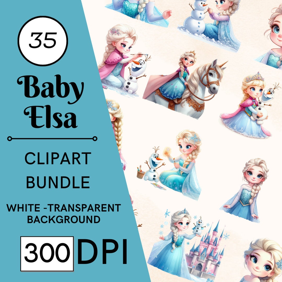 35 Baby Princess Elsa Clipart, PNG, Full Commercial Use, Watercolor